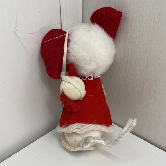 Vintage Christmas White Red Flocked Felt Mouse Mice Tree Ornaments Made in Japan - Picture 6 of 16